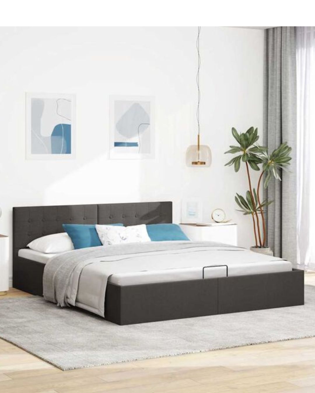 Lit coffre en tissu à ouverture hydraulique