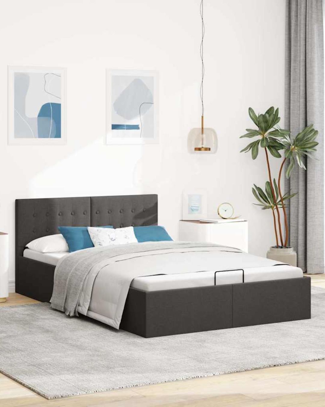 Lit coffre en tissu à ouverture hydraulique