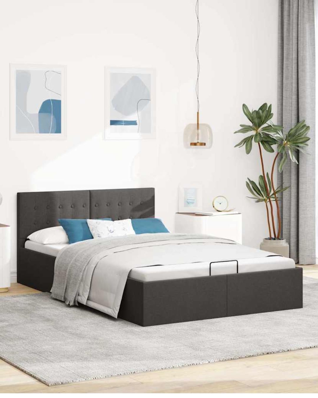 Lit coffre en tissu à ouverture hydraulique