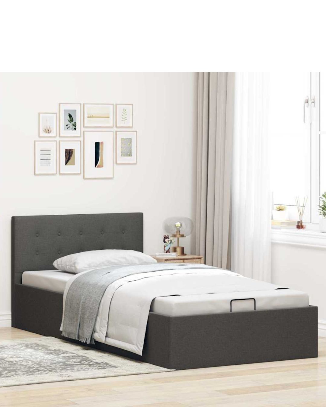 Lit coffre en tissu à ouverture hydraulique