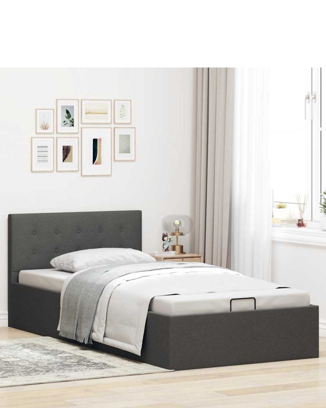 Lit coffre en tissu à ouverture hydraulique