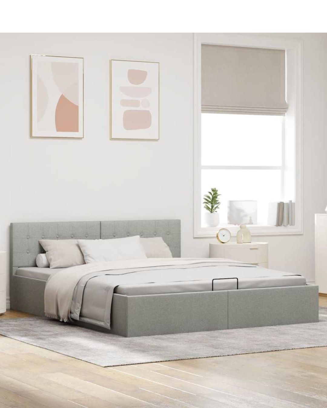 Lit coffre en tissu à ouverture hydraulique