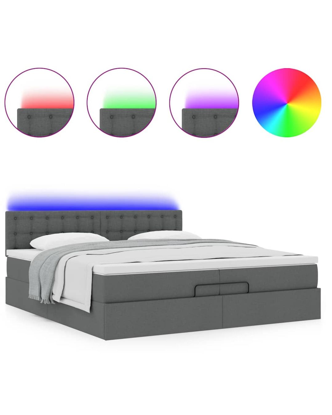 Lit coffre en tissu avec LED et matelas inclus