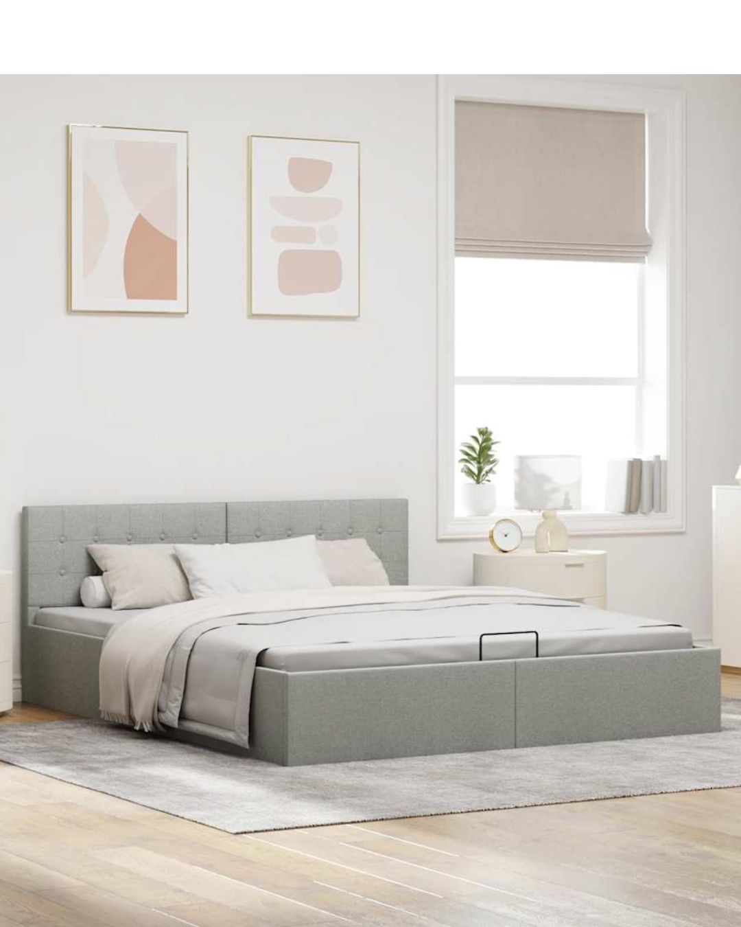 Lit coffre en tissu à ouverture hydraulique