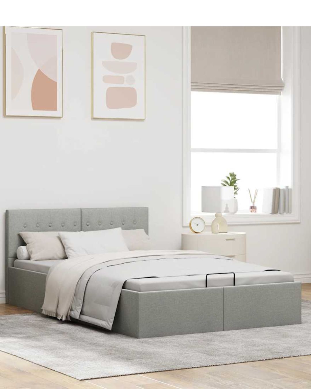 Lit coffre en tissu à ouverture hydraulique