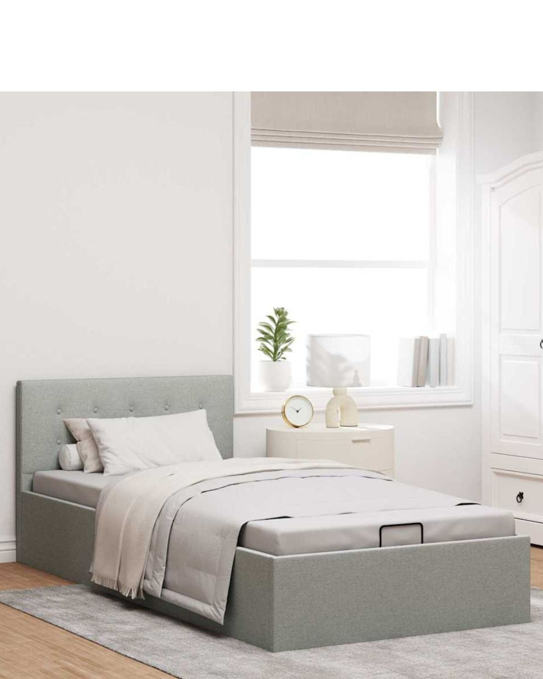 Lit coffre en tissu à ouverture hydraulique