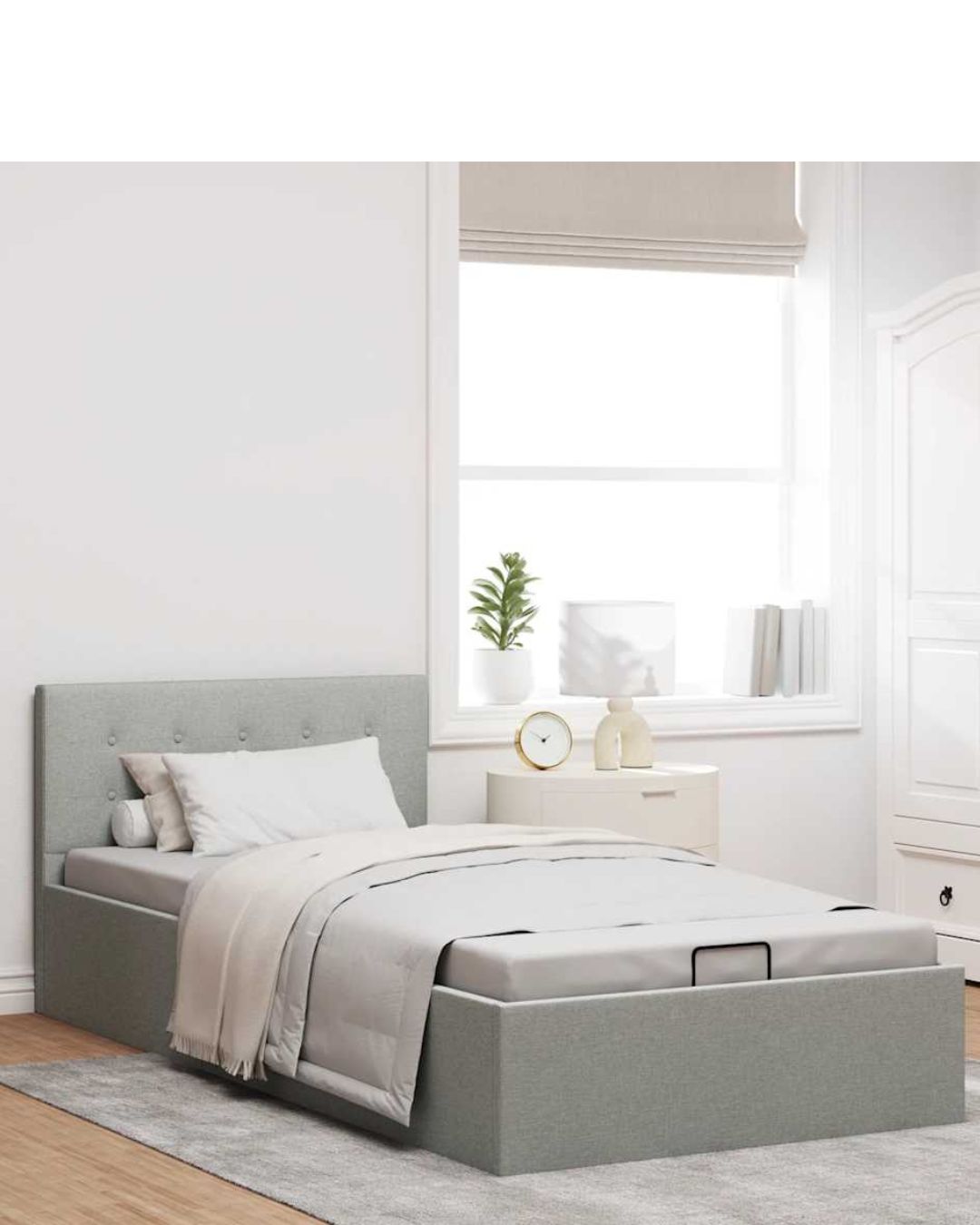 Lit coffre en tissu à ouverture hydraulique