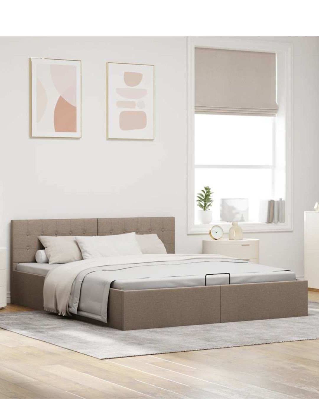 Lit coffre en tissu à ouverture hydraulique