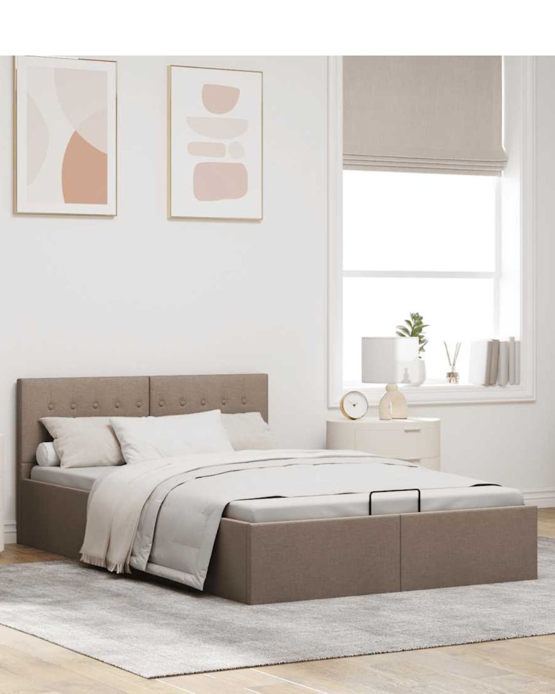 Lit coffre en tissu à ouverture hydraulique