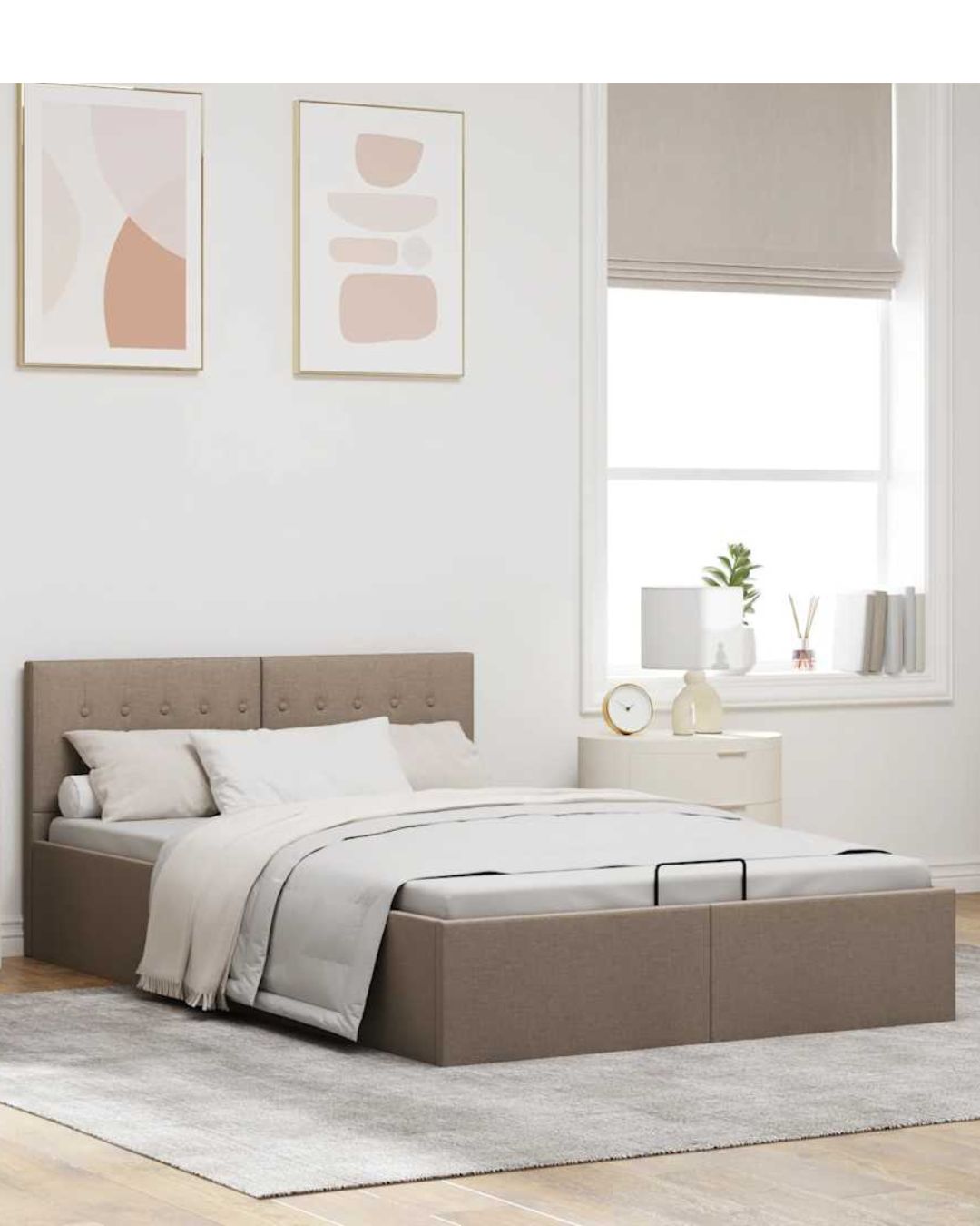 Lit coffre en tissu à ouverture hydraulique