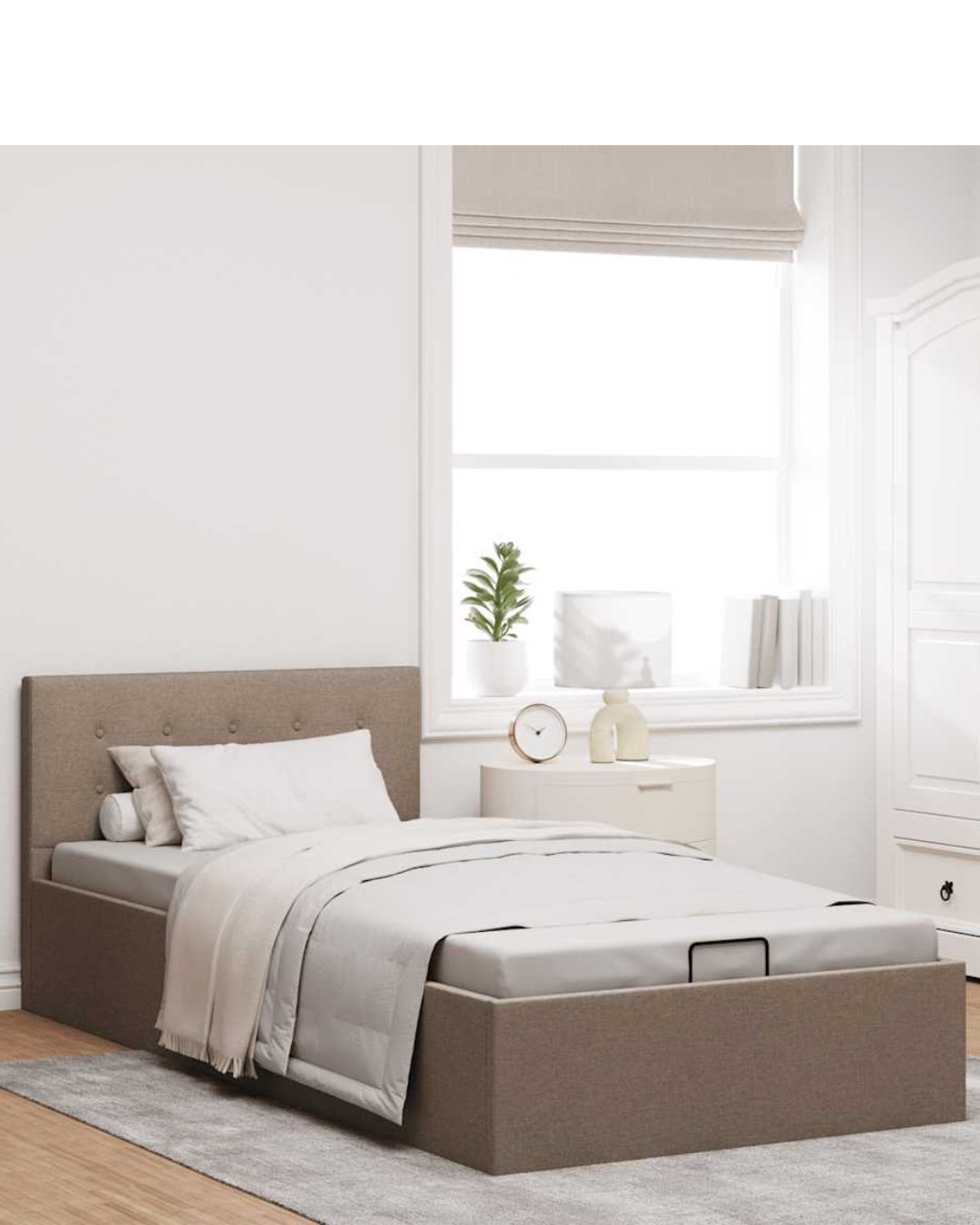 Lit coffre en tissu à ouverture hydraulique