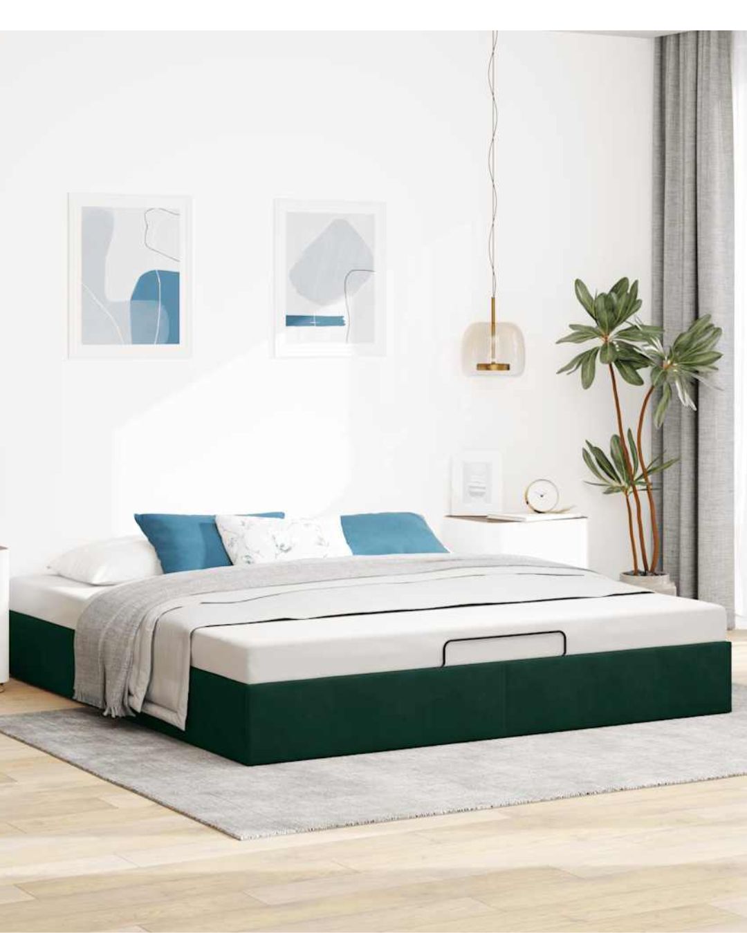 Lit coffre en velours à ouverture hydraulique