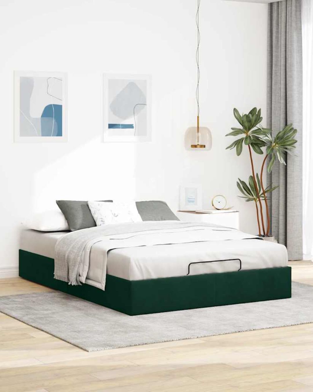 Lit coffre en velours à ouverture hydraulique