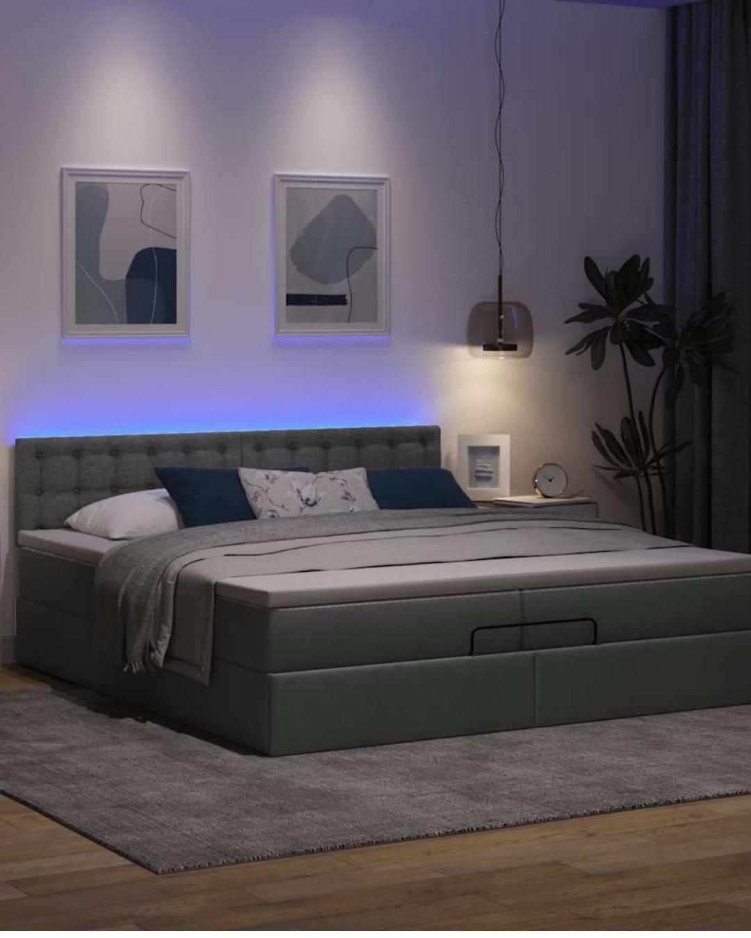 Lit coffre en tissu avec LED et matelas inclus