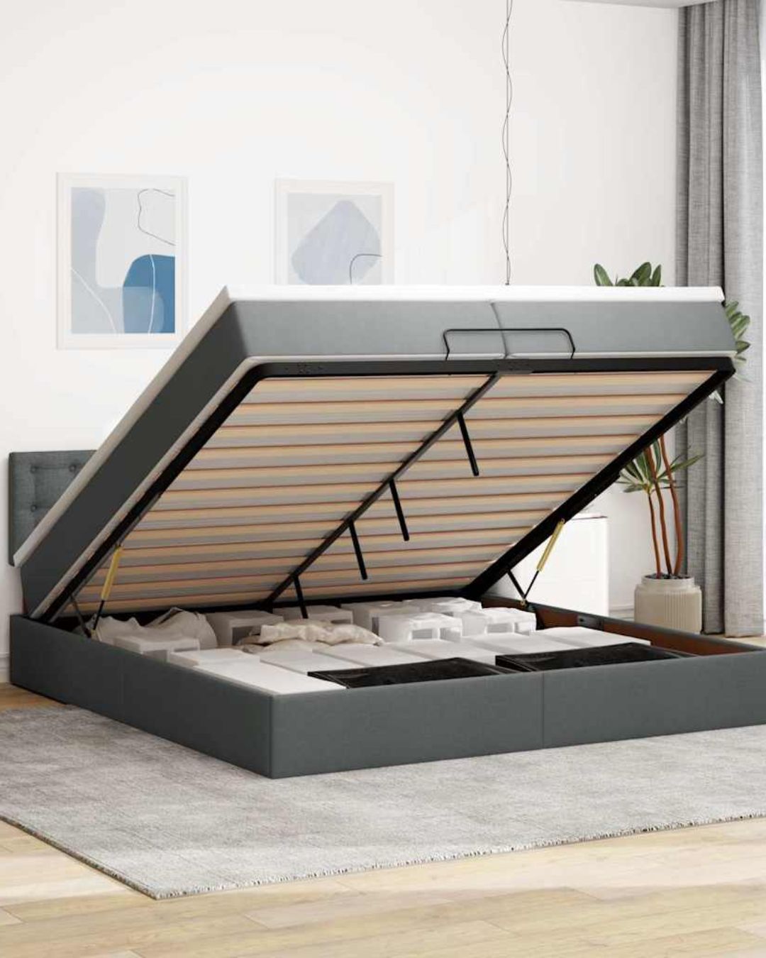 Lit coffre en tissu avec LED et matelas inclus
