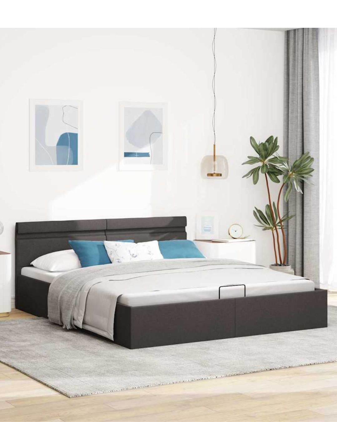 Lit coffre en tissu avec LED et ouverture hydraulique