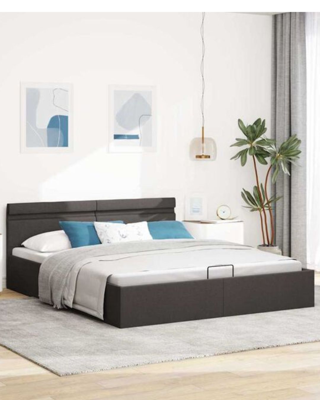 Lit coffre en tissu avec LED et ouverture hydraulique