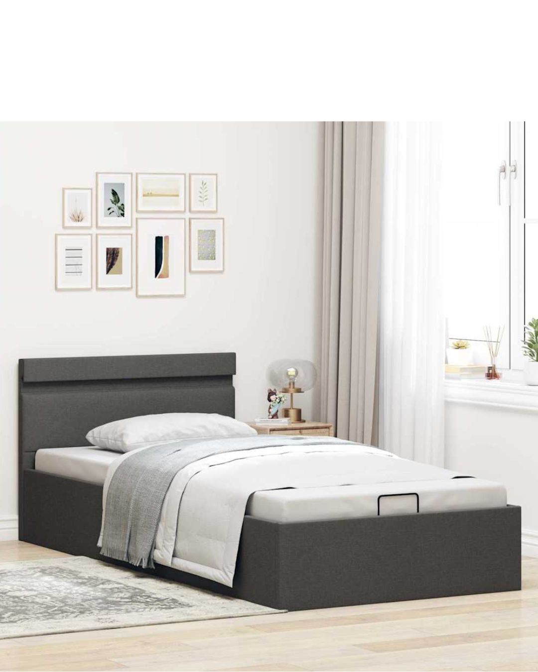 Lit coffre en tissu avec LED et ouverture hydraulique