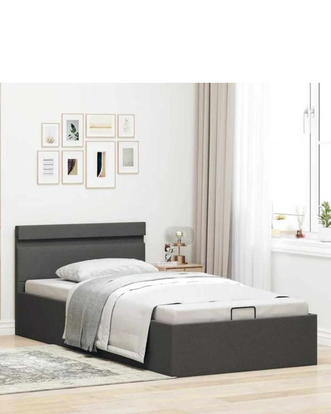 Lit coffre en tissu avec LED et ouverture hydraulique