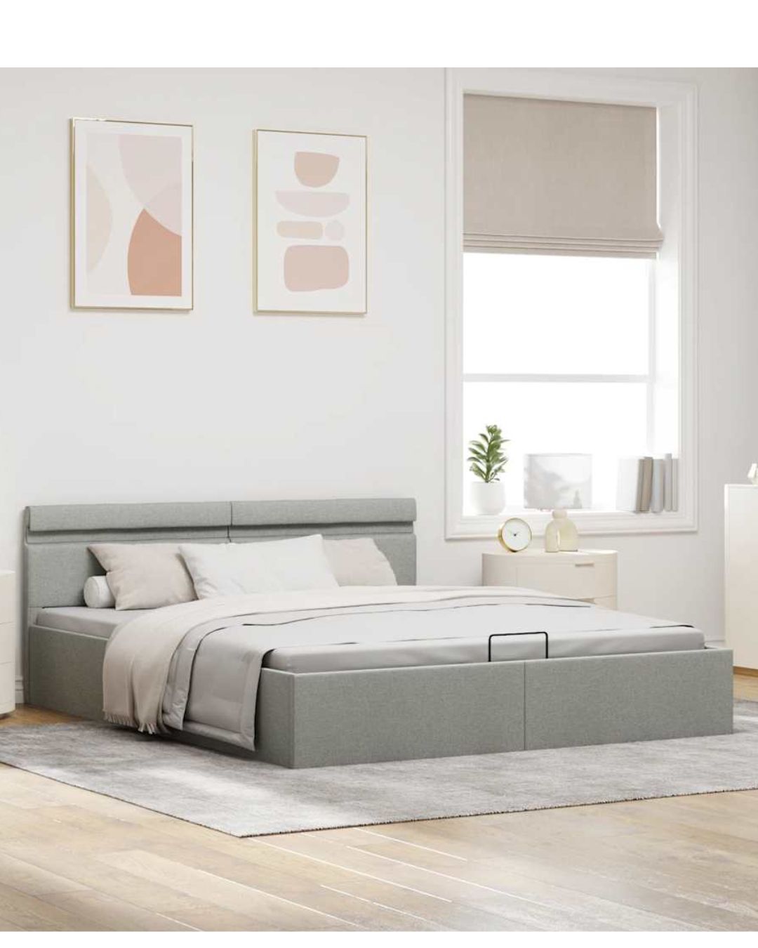 Lit coffre en tissu avec LED et ouverture hydraulique