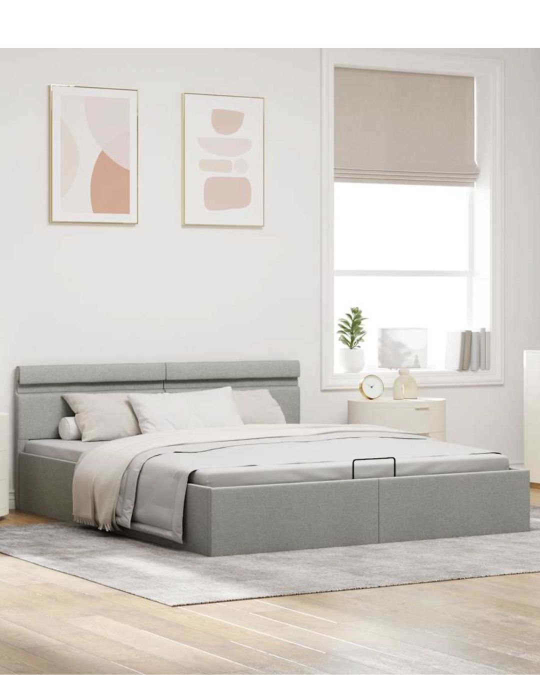 Lit coffre en tissu avec LED et ouverture hydraulique