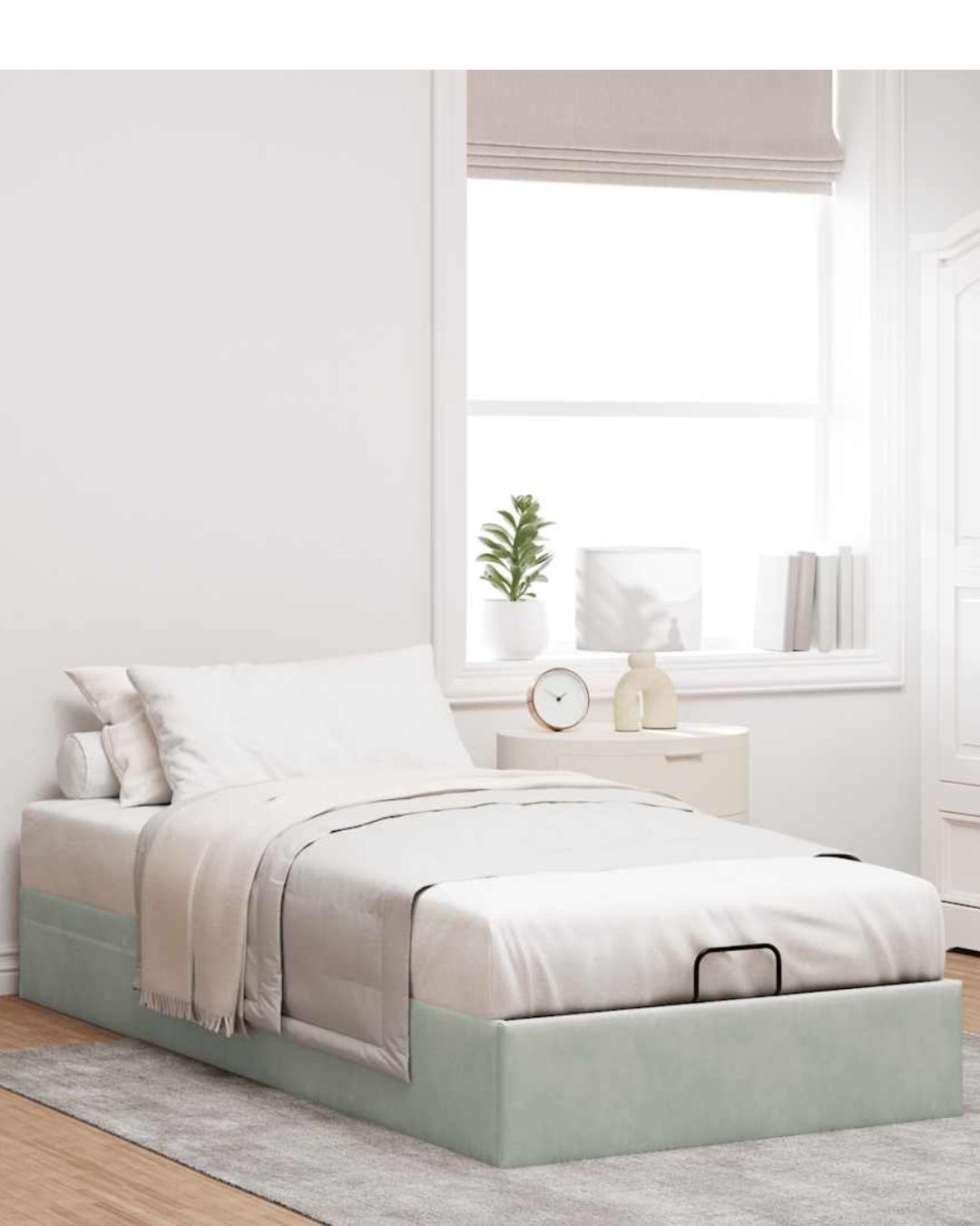 Lit coffre en velours à ouverture hydraulique