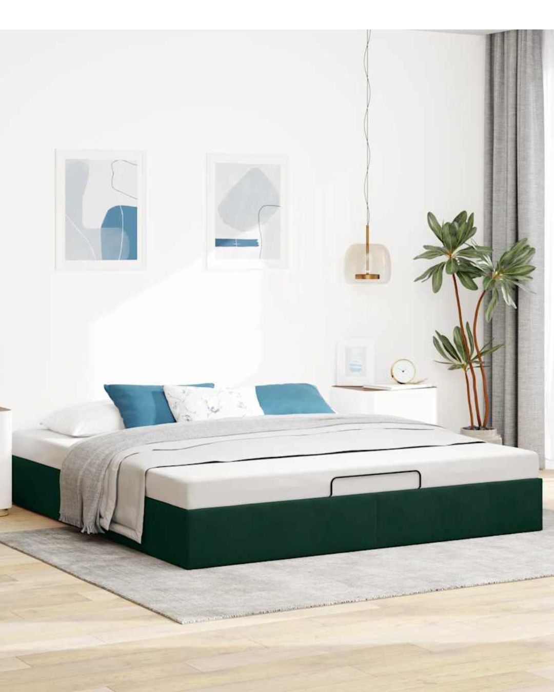 Lit coffre en velours à ouverture hydraulique