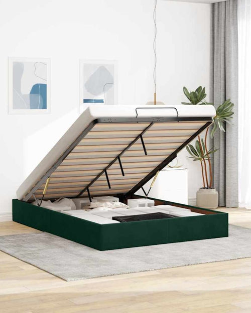 Lit coffre en velours à ouverture hydraulique