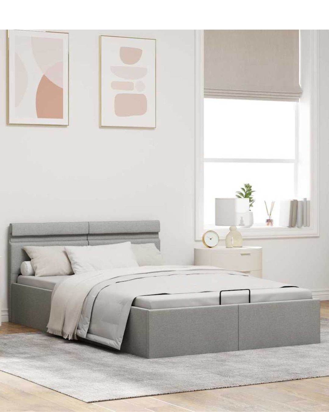 Lit coffre en tissu avec LED et ouverture hydraulique