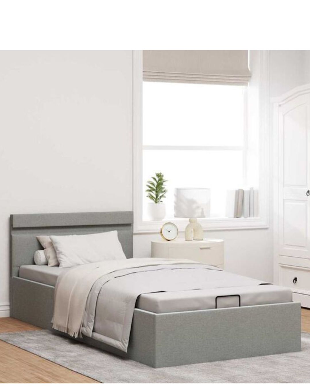 Lit coffre en tissu avec LED et ouverture hydraulique