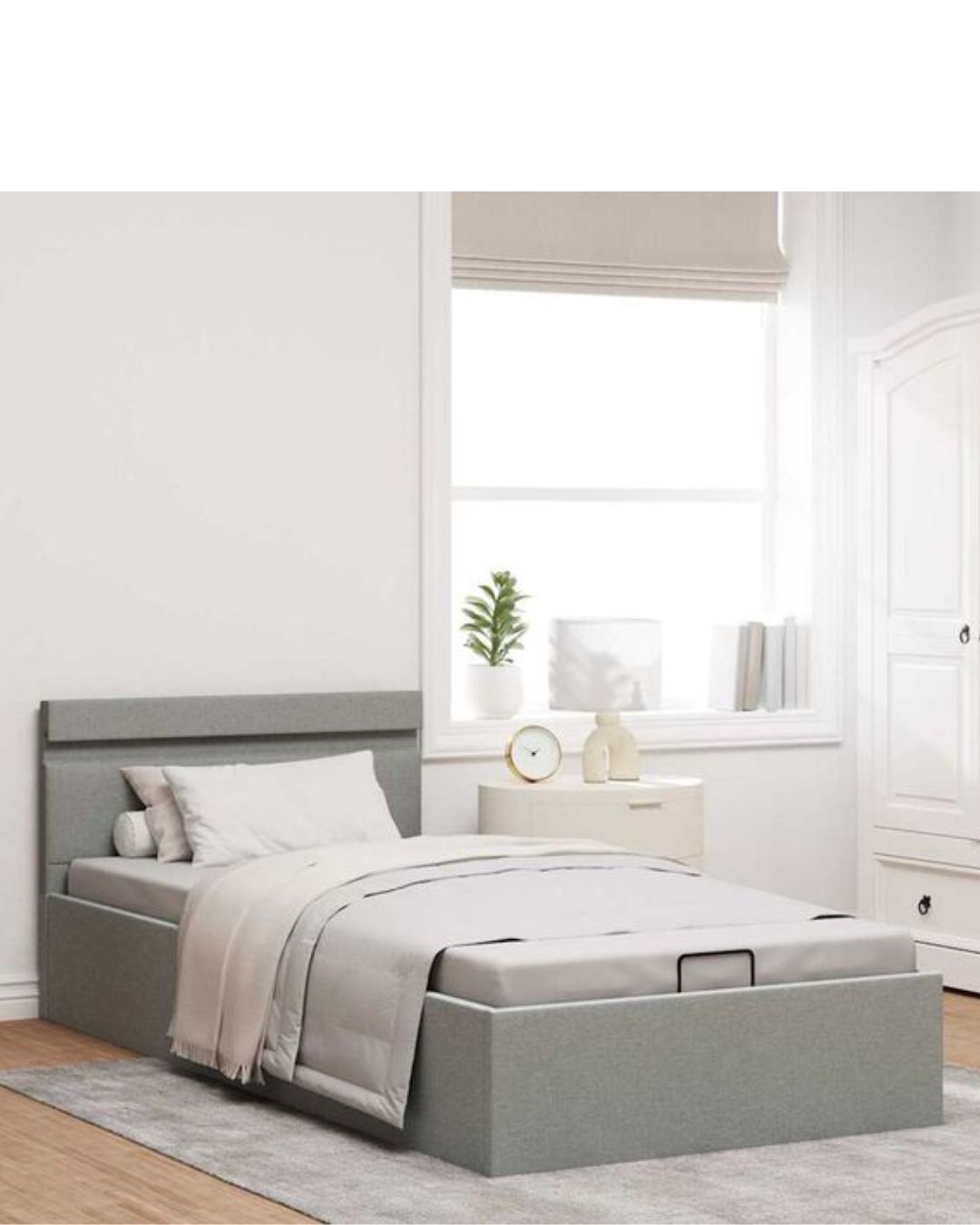 Lit coffre en tissu avec LED et ouverture hydraulique