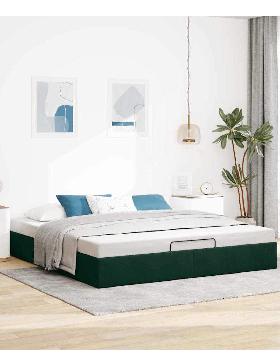 Lit coffre en velours à ouverture hydraulique