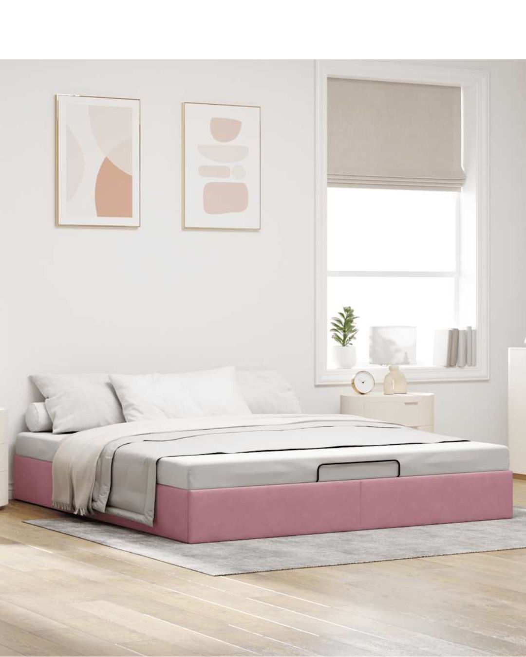 Lit coffre en velours à ouverture hydraulique