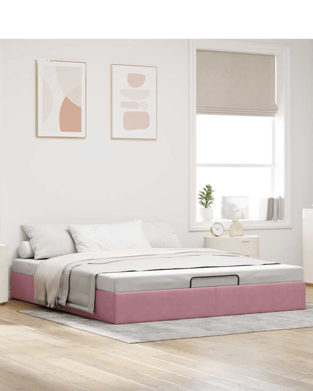 Lit coffre en velours à ouverture hydraulique