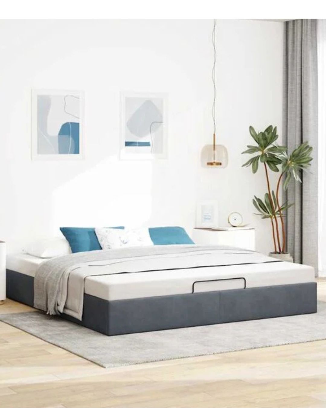 Lit coffre en velours à ouverture hydraulique