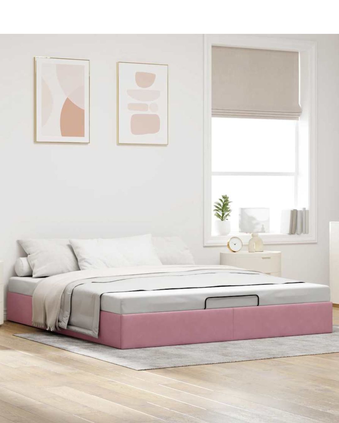 Lit coffre en velours à ouverture hydraulique