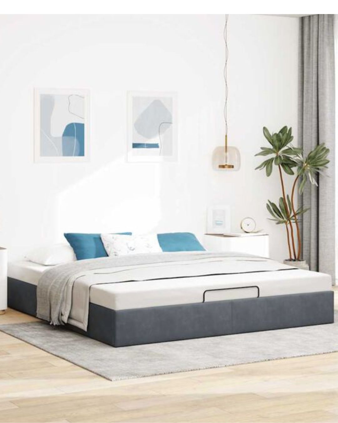 Lit coffre en velours à ouverture hydraulique