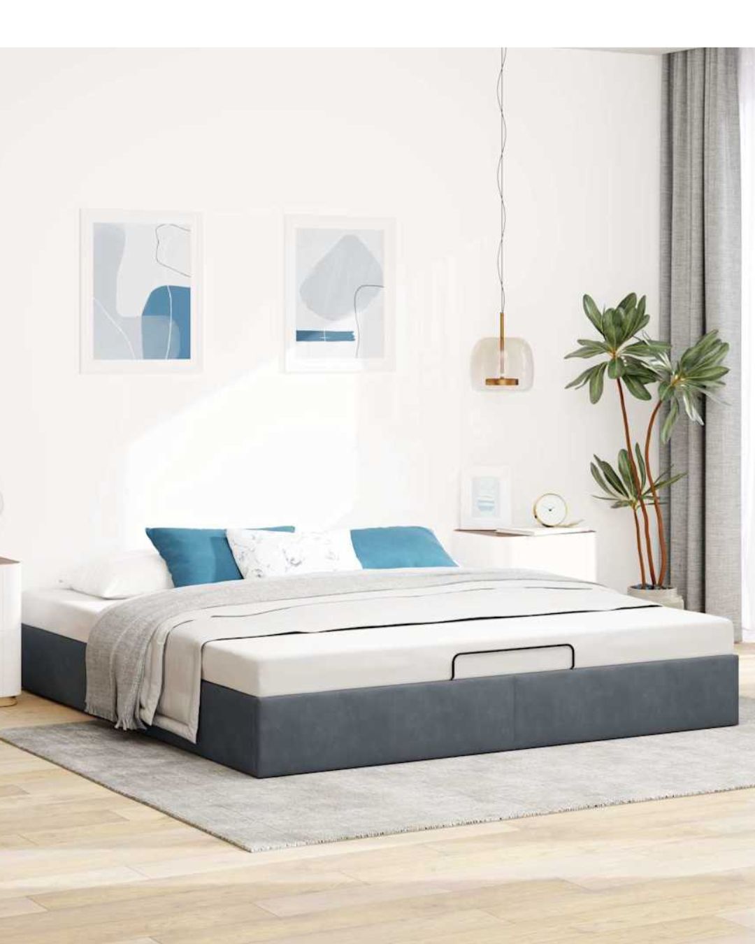 Lit coffre en velours à ouverture hydraulique