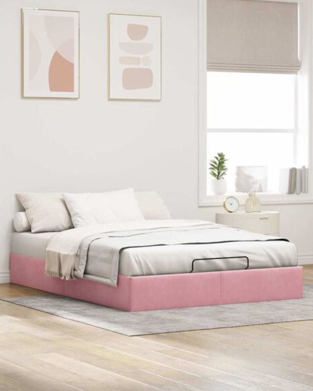 Lit coffre en velours à ouverture hydraulique