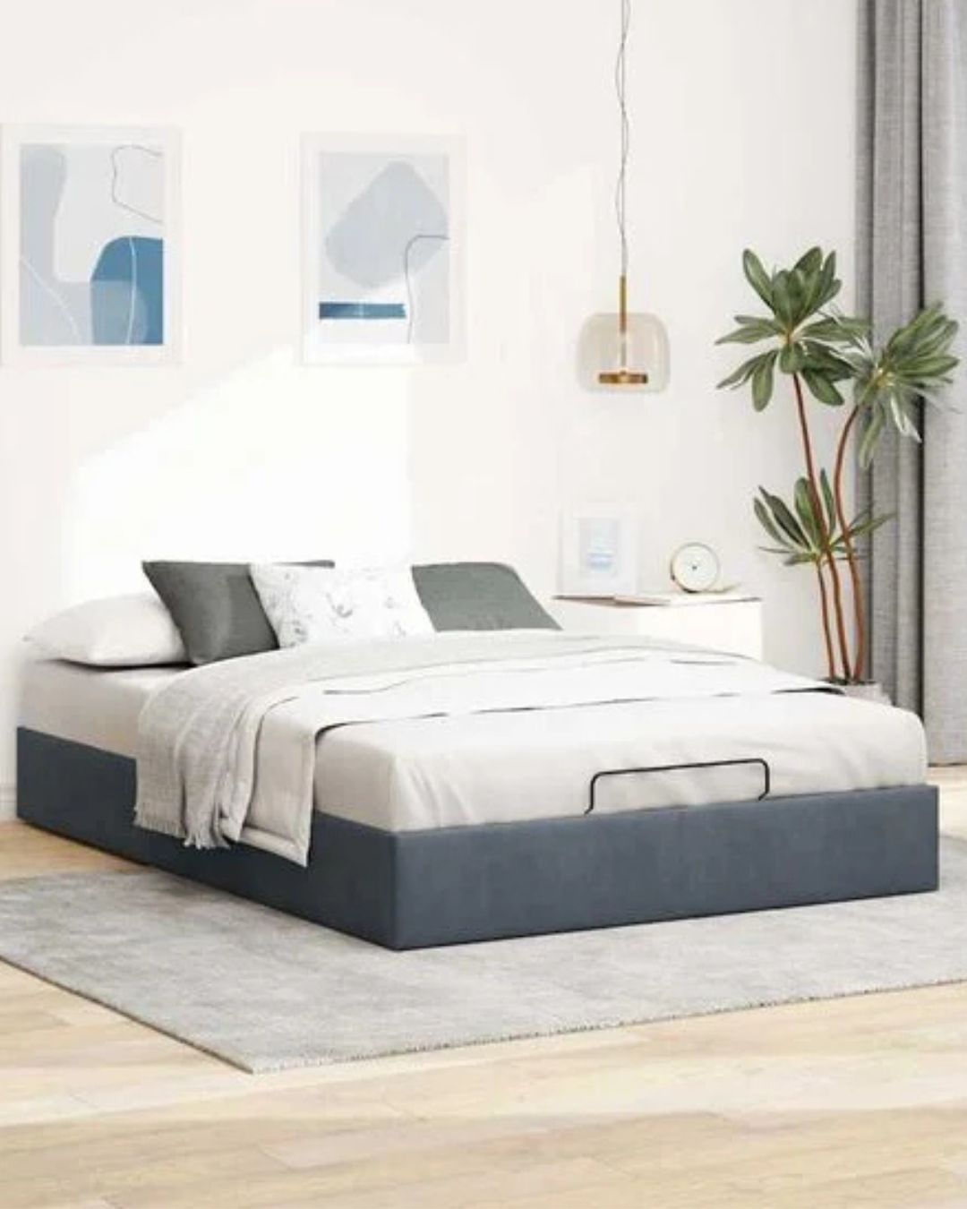 Lit coffre en velours à ouverture hydraulique