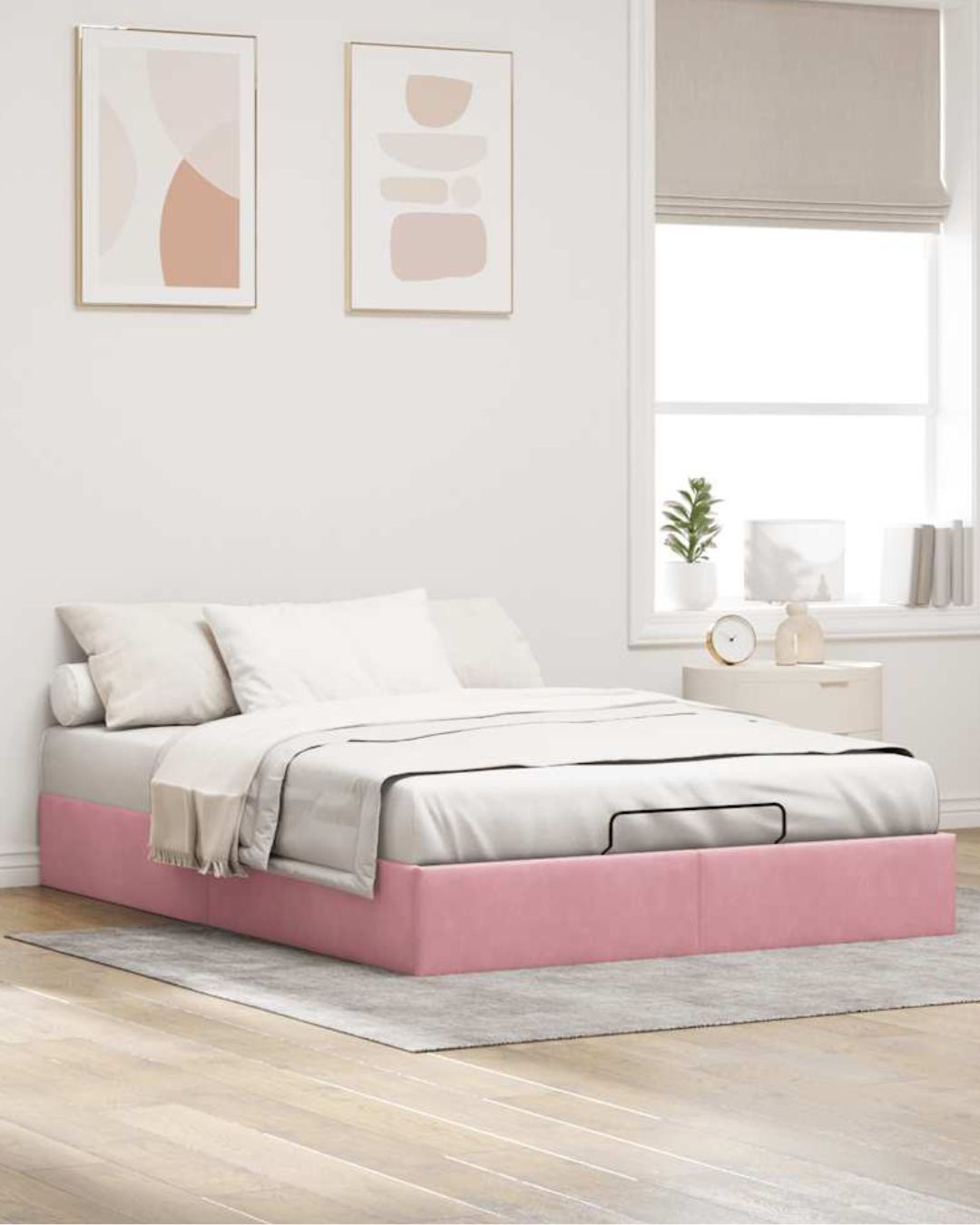 Lit coffre en velours à ouverture hydraulique