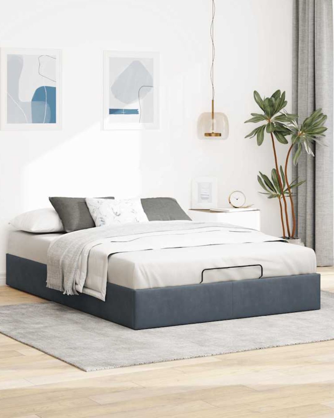 Lit coffre en velours à ouverture hydraulique