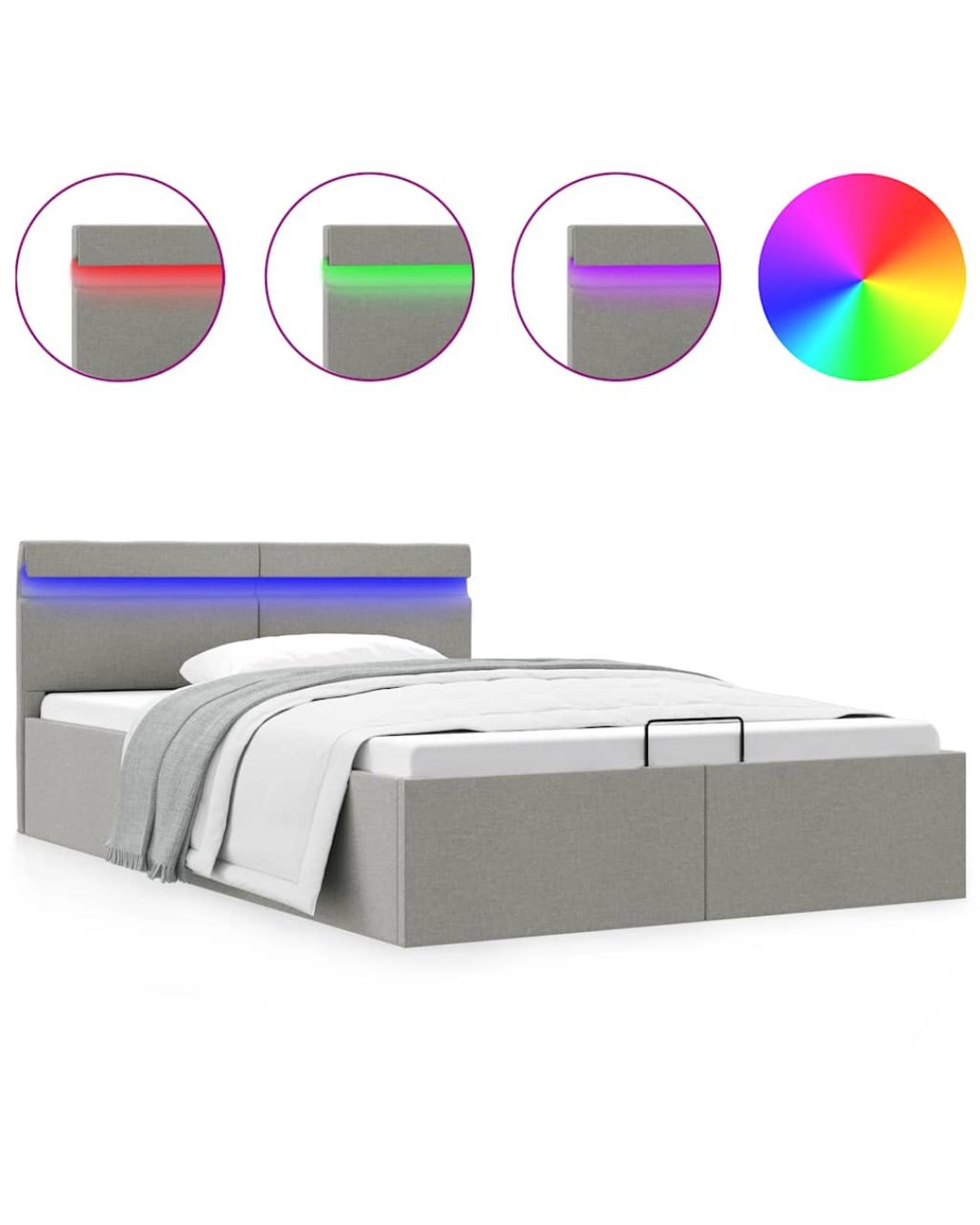 Lit coffre en tissu avec LED et ouverture hydraulique