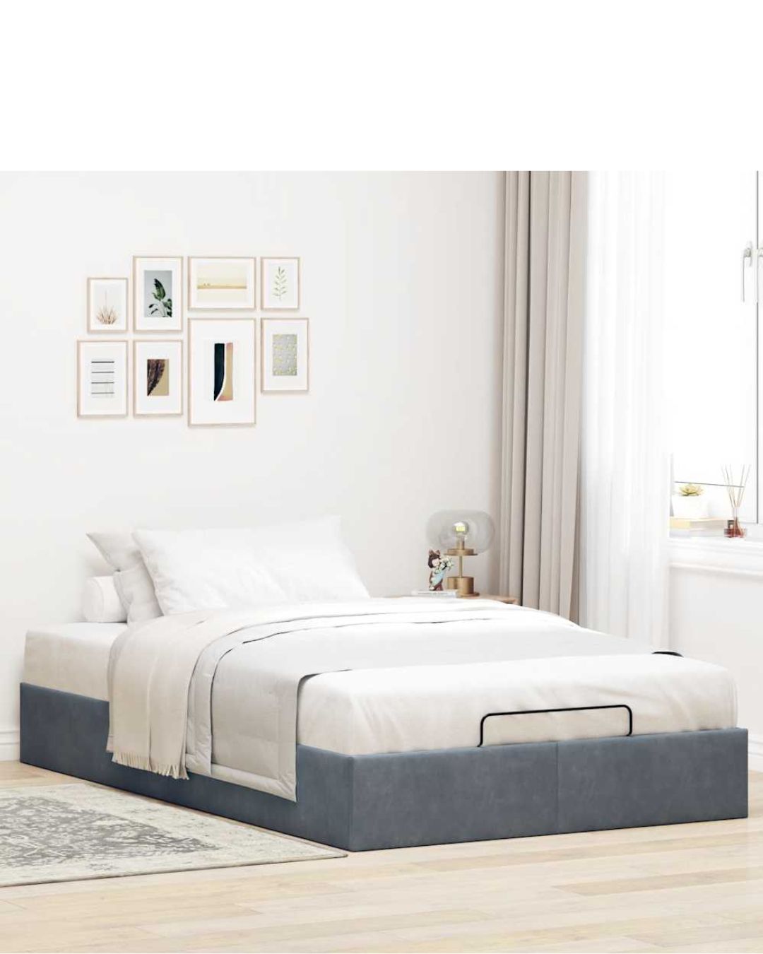 Lit coffre en velours à ouverture hydraulique