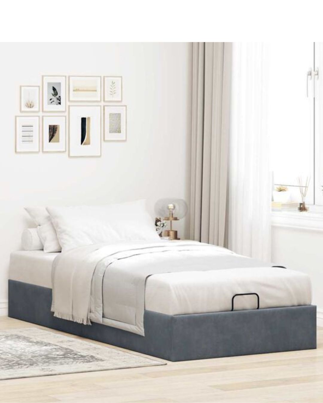 Lit coffre en velours à ouverture hydraulique