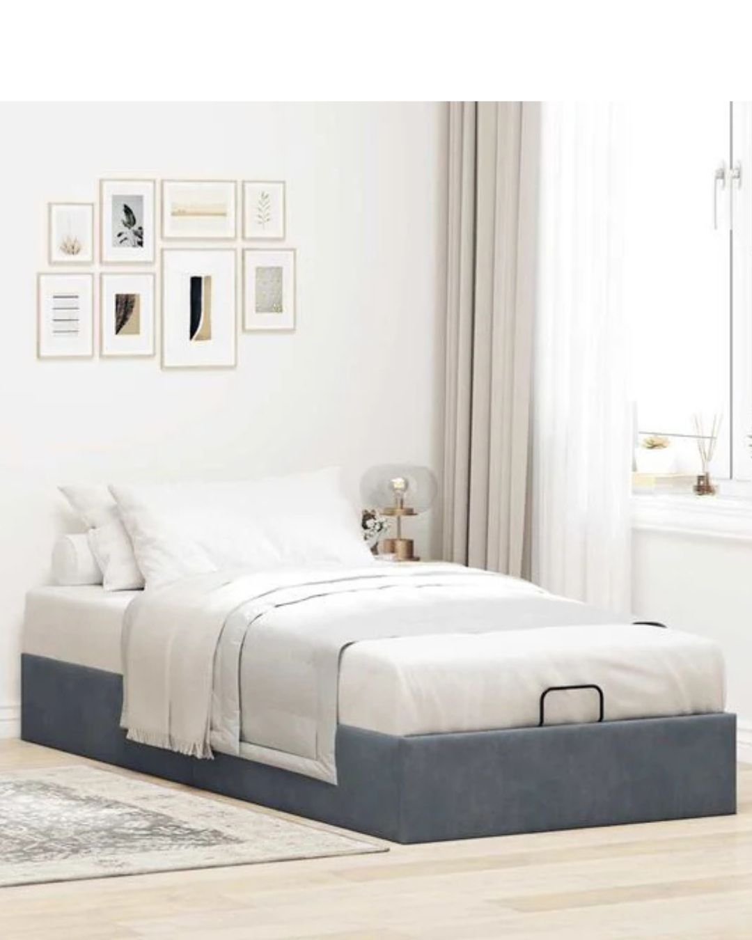 Lit coffre en velours à ouverture hydraulique