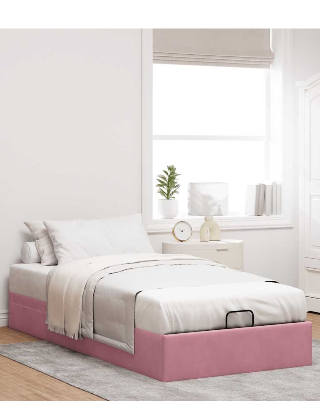 Lit coffre en velours à ouverture hydraulique