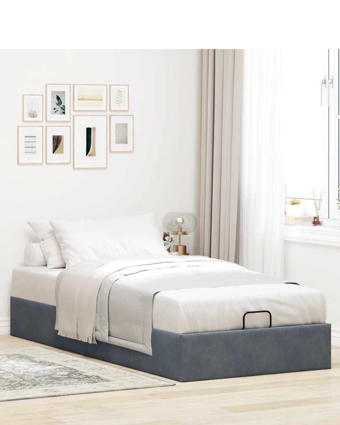 Lit coffre en velours à ouverture hydraulique