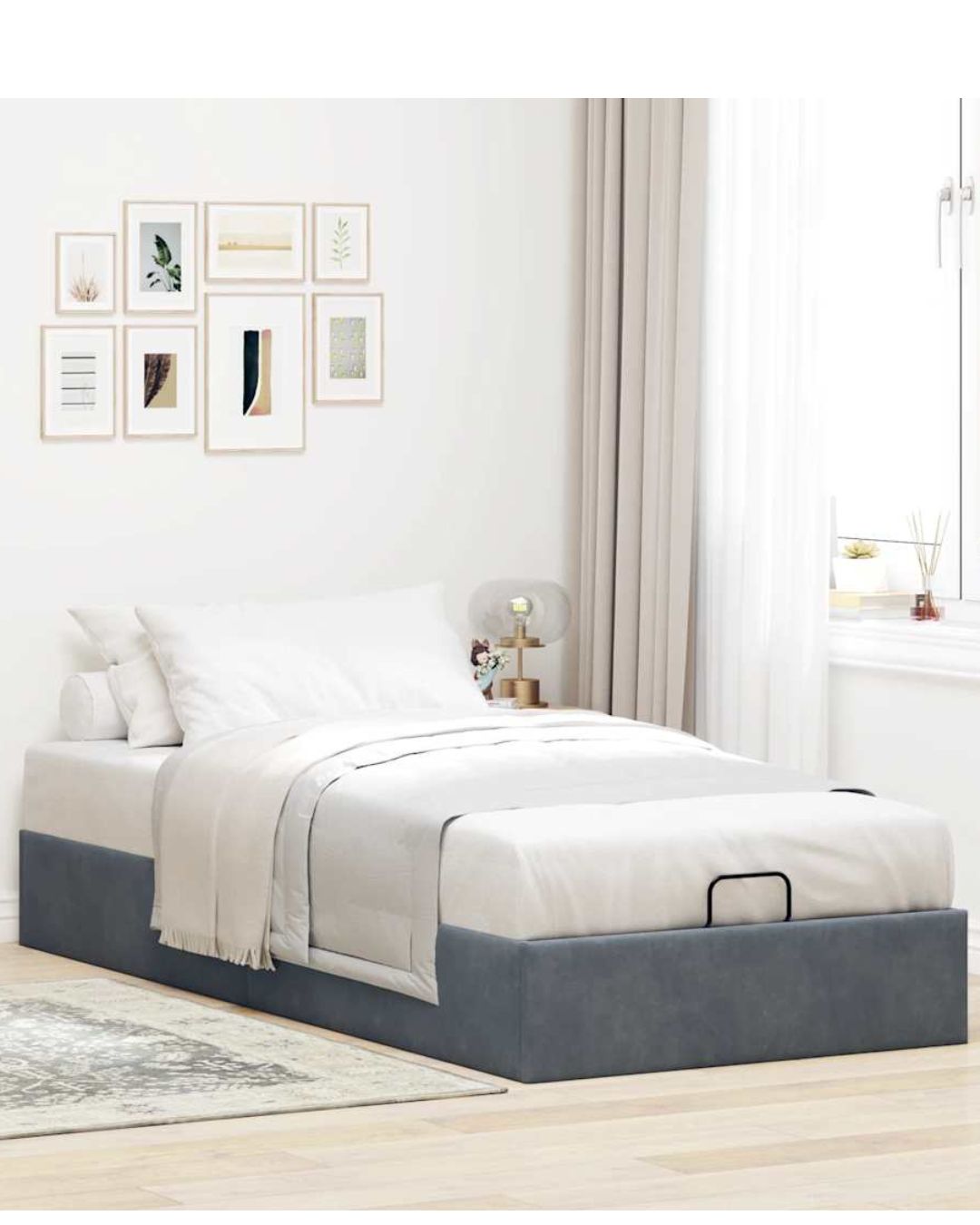 Lit coffre en velours à ouverture hydraulique