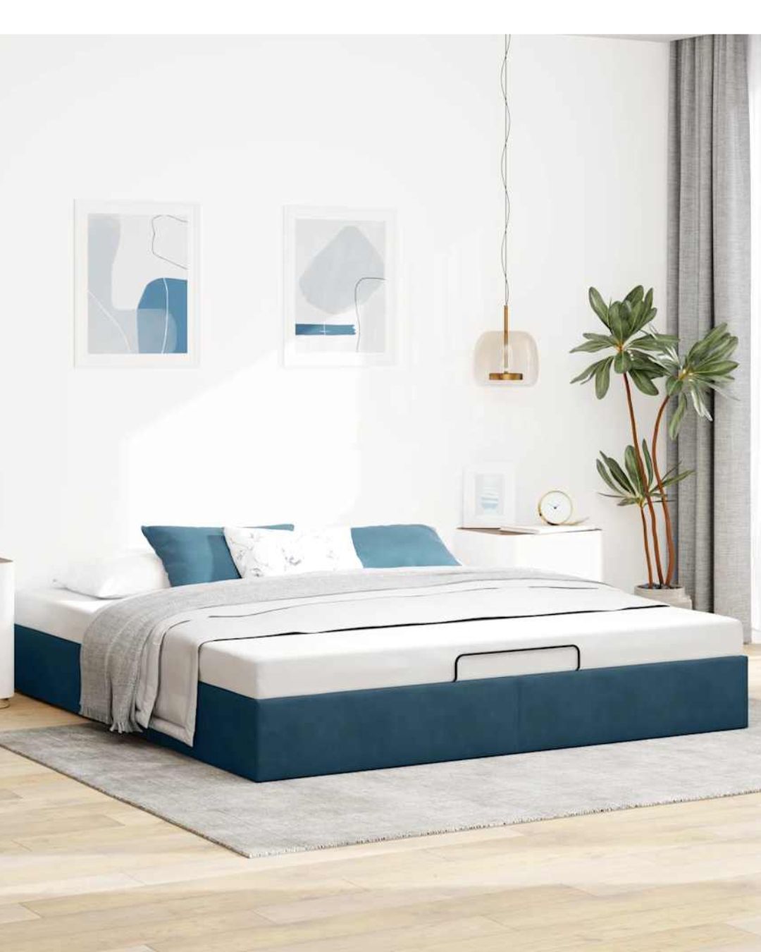 Lit coffre en velours à ouverture hydraulique